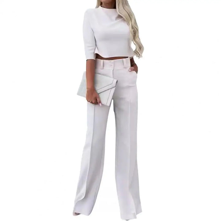 Claire | Elegant Business Suit Set - Slim Fit Top and Wide Leg Pants