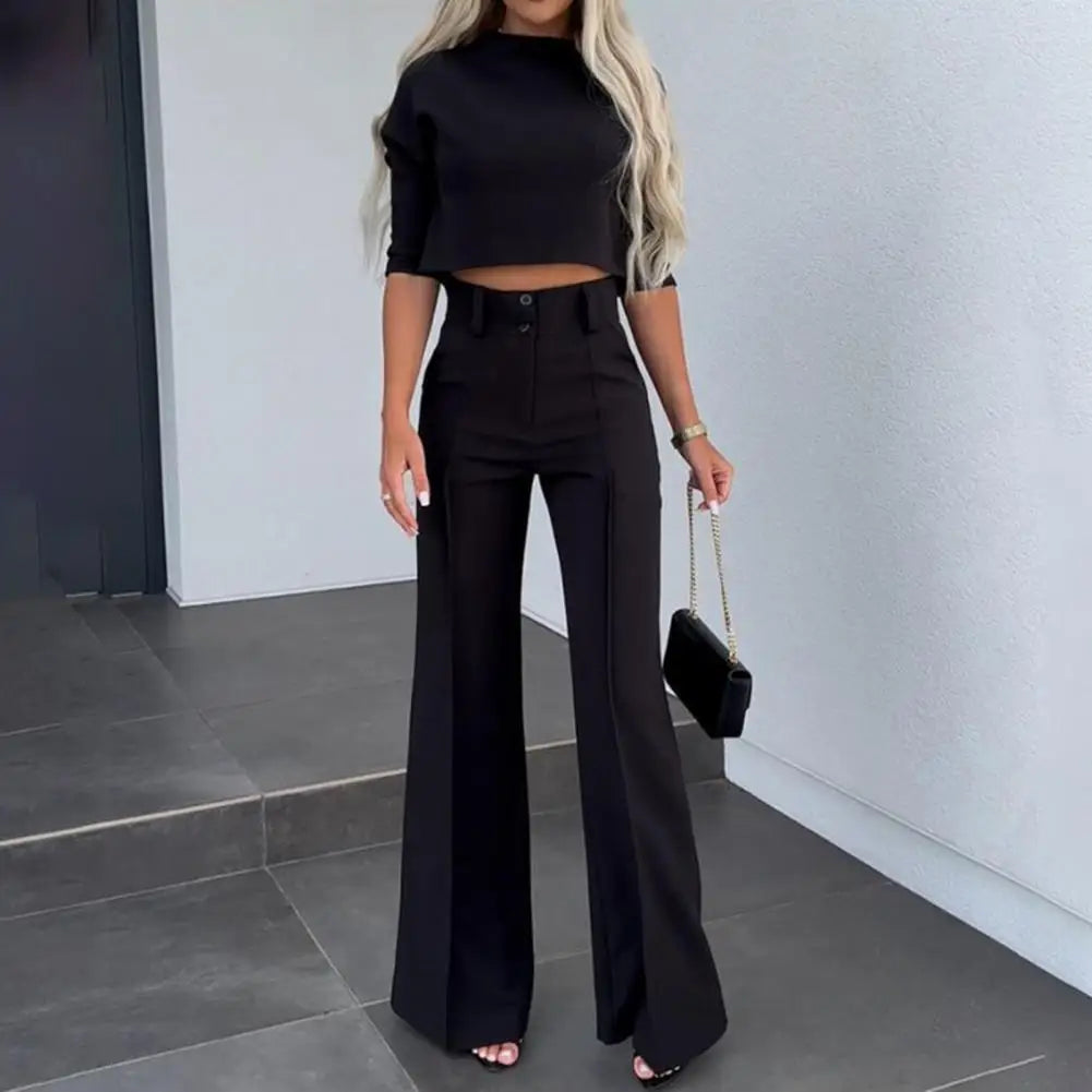 Claire | Elegant Business Suit Set - Slim Fit Top and Wide Leg Pants