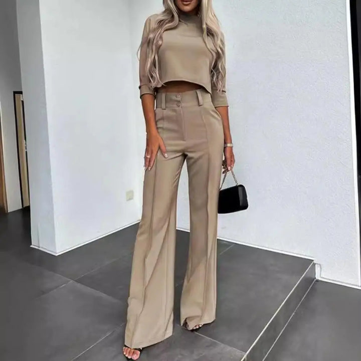 Claire | Elegant Business Suit Set - Slim Fit Top and Wide Leg Pants