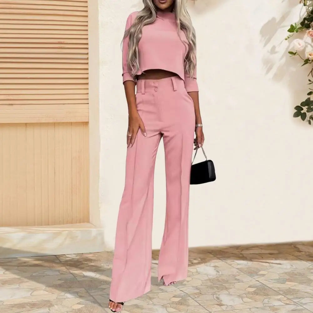 Claire | Elegant Business Suit Set - Slim Fit Top and Wide Leg Pants