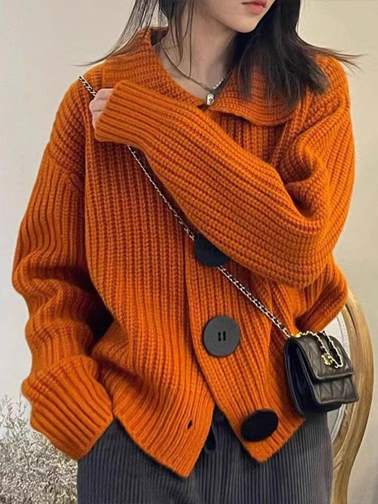 Chic Plain Collared Long Sleeve Sweater