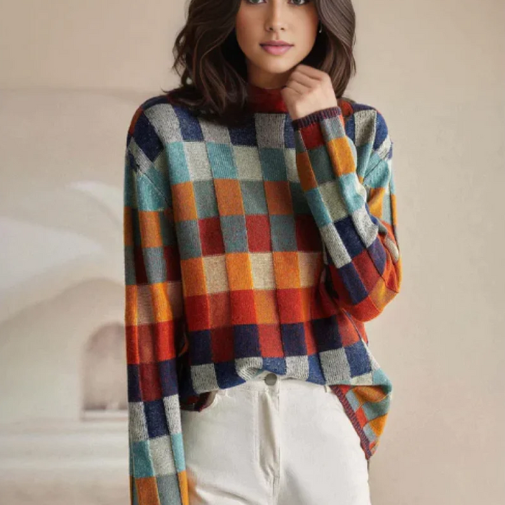 Adalynn | Turtleneck Sweater with Patchwork Pattern