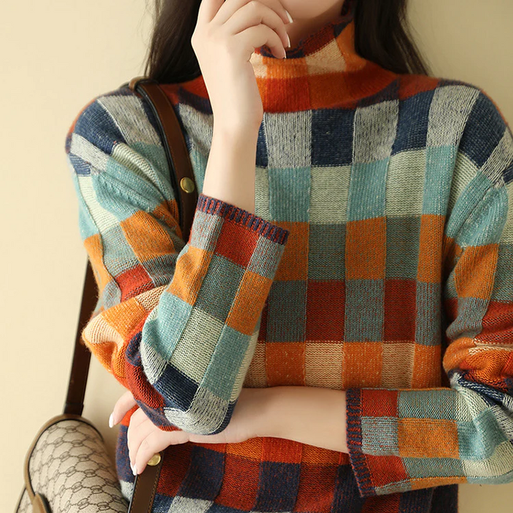 Adalynn | Turtleneck Sweater with Patchwork Pattern