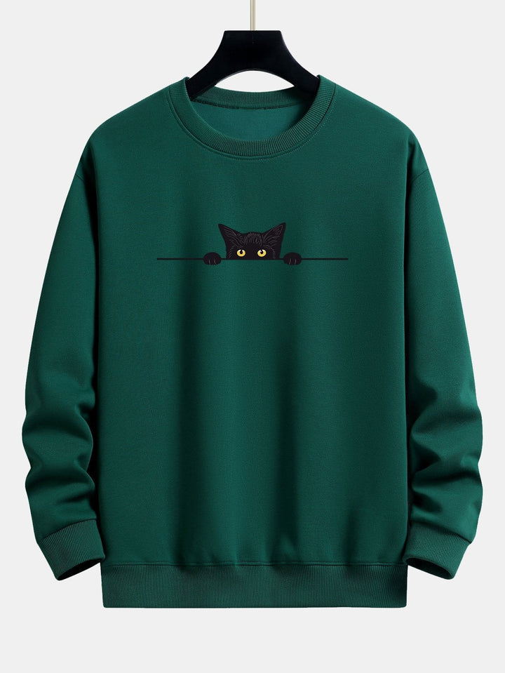 Black Cat Print Sweatshirt