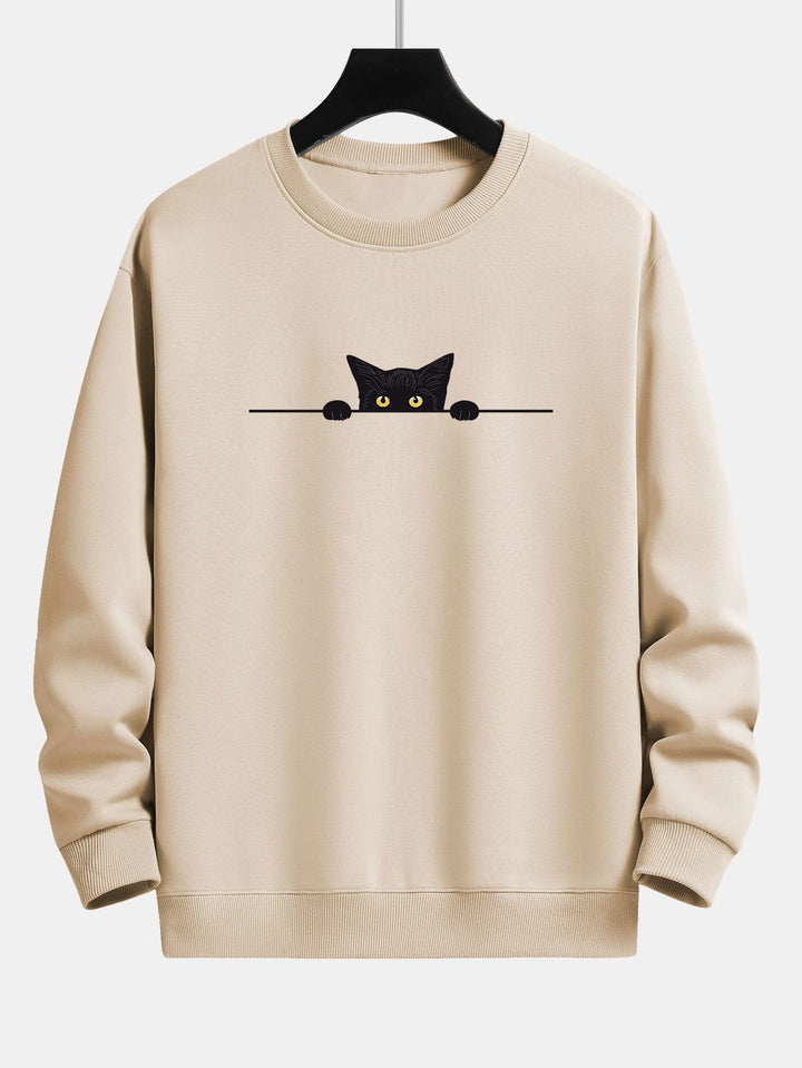 Black Cat Print Sweatshirt